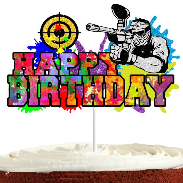 Paintball Birthday Cake Topper for Boys Men Shooting Paintball Party Supplies Shooting War Game Party Decorations Paintball Paint Paintball Gun Cake Decor