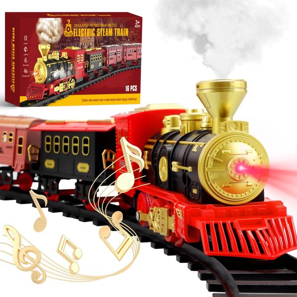 Gretex Electric Train Set for Toddlers Age 3 4 5 Year Old: Classic Model Train Set for Christmas Tree with Cool Locomotive Smoke Lights and Adjustable Sound Birthday Gift for 6 7 8+ Years Old Kids