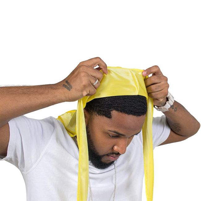 Silky Durag for Men Wave Cap Satin Dorag for Men Women 360 Wave Yellow 