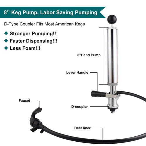 FERRODAY 8" Keg Tap Keg Pump D-System Beer Taps for Kegs US Keg Pump for Beer Keg Tap Kit Beer Keg Tap Beer Tap Keg Pump Tap Keg Taps for Beer Pump Keg Hand Pump Keg Tap for Beer Keg Tapper Party Tap