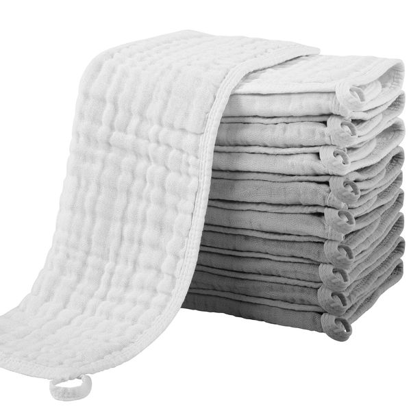 Yoofoss Mulltücher 10er Mullwindeln Spucktücher 100% Baumwolle 27x50 cm Stoffwindeln 6 Lagig Saugfähig Waschlappen Faltwindeln für Baby Neugeborene Farbverlauf Grau