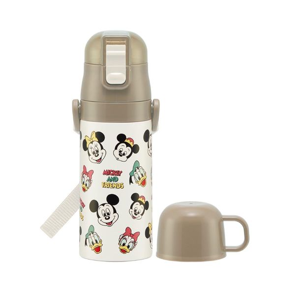 Skater SKCP3-A Children's Stainless Steel Water Bottle, 2-Way Direct Drinking, 14.2 fl oz (420 ml), Cup Drinking, 11.8 fl oz (350 ml), Mickey & Friends Cooking, Lightweight Type, For Girls, Boys,