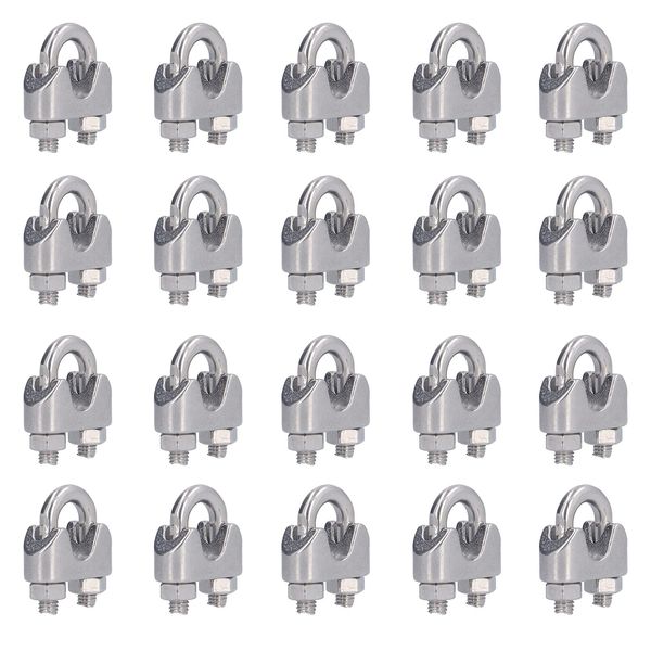 Set of 20 Stainless Steel Wire Rope Clamps Hardware Rigging Cable Clips Lock Clamps Fixings (M2)2mm)