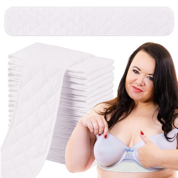 Toulite 20 Pcs Bra Liners for Sweat 18x3 Inch 3 Layer Washable Rectangle Cotton Under Breasts Pads for Women Absorb Sweating (White)
