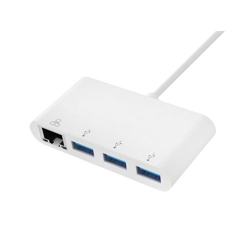 Monoprice USB-C 3-Port USB 3.0 Hub and Gigabit Ethernet Adapter - Plug-n-Play, Supports Up To 5Gbps Data Rate, Compatible with MacOS, Windows, Chrome OS, White - Select Series