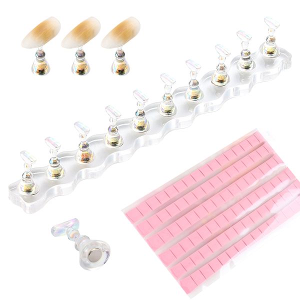 FSpronail Nail Stand for Press Ons Nail Tip Holder with 96 Pcs Reusable Sticky Putty Practice Art Magnetic Fake Nail Display Stands for Home DIY Beginner Salon Accessories Kit