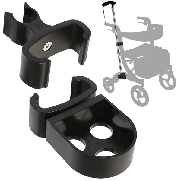 Cane Holder for Nitro Rollators with Flat Frame, Drive Walker Cane Holder, Adjustable Crutch Bracket for Wheelchairs, Rollators, Knee Scooters, Assistant Holder for Cane or Stick Users, Black