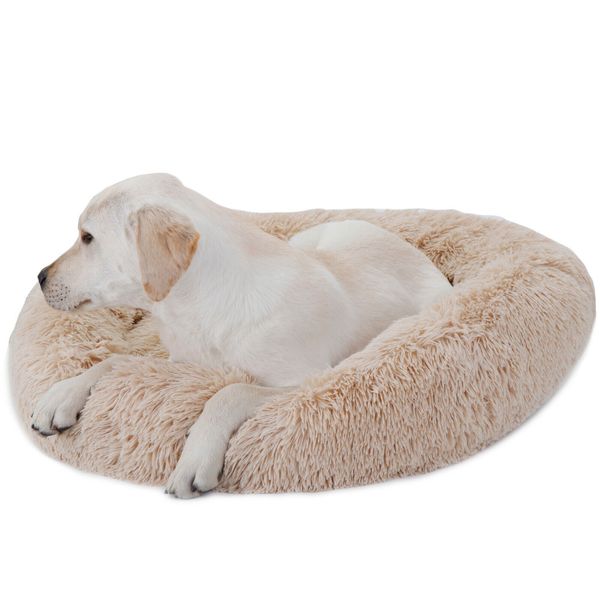 Round Fur Dog Beds Pet Bed Faux Fur Cuddler Soft Calming Bed for Dogs Cats Cozy