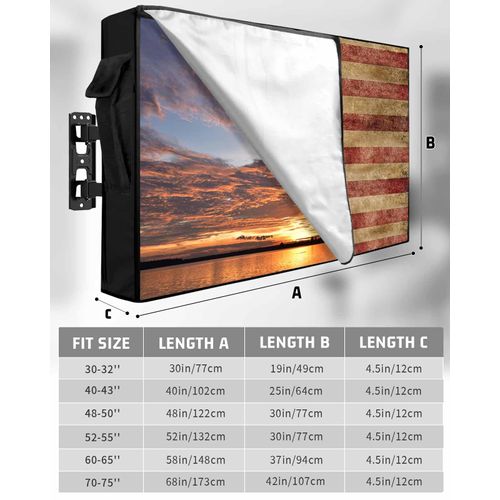 Waterproof TV Cover for Bathroom Outdoor TV Covers 40-43 Inch Weatherproof with Roll Up Front Flat, Movable Outside Zipper TV Display Screen Protector with Remote Control Pocket, American Flag