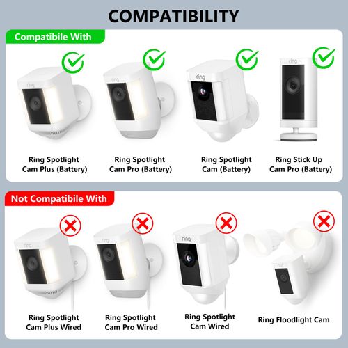 2Pack Adjustable Mounting Bracket for Ring Spotlight Cam Plus/Pro (Battery) and Ring Stick Up Cam/Pro (Battery), Perfect for Indoor/Outdoor Camera Security System Installation - White