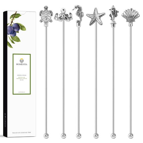 Homestia 6 Pcs Coffee Stirrers for Drinks Stainless Steel Cocktail Stirrers Reusable Stir Sticks for Tropical Decor Beach Party Mixed Drinks