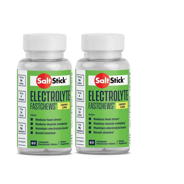 SaltStick Fastchews 60 Count Electrolyte Replacement Zesty Lemon Lime 2 Pack (120 Total Tablets)
