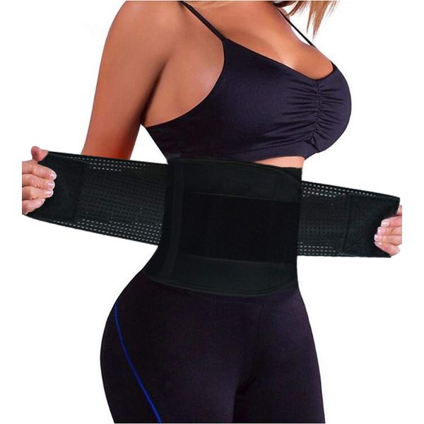 YIANNA Waist Trainer Damen Bauchweggürtel Abnehmen Schwitzgürtel Sport Korsett Bauch Verstellbar Corsage Atmungsaktiv Taillengürtel Sweat Belt Schwarz 8003 S