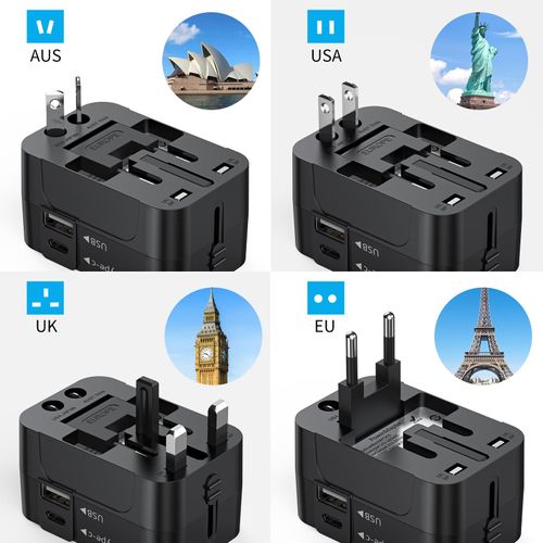 Gmiigu Travel Adapter Worldwide, Universal Travel Plug with 1USB, 1USB C, International Socket Adapter, Travel Adapter for USA, UK, England, EU, Germany, Australia, Canada, Thailand, Mexico