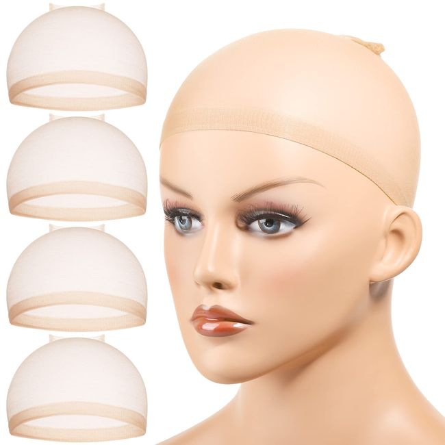 Fandamei HD Wig Caps, 4PCS Ultra Thin Wig Caps Invisible Light Brown, Nylon Wig Cap for Women Stretchy, Natural Transparent HD Wig Caps for Lace Front Wigs. Summer Wear Comfortable Wig Cap