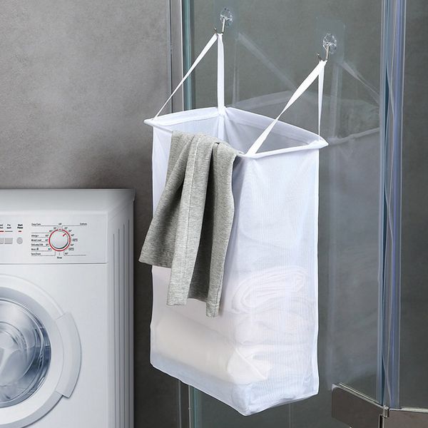 White hanging laundry basket