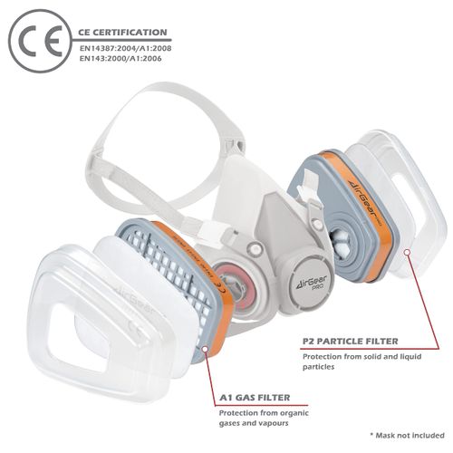 AirGearPro F-500 Filter for Respirator Mask G500/M500, Gas Mask, Dust Filter for Painting, Work, Grinding, Fine Dust