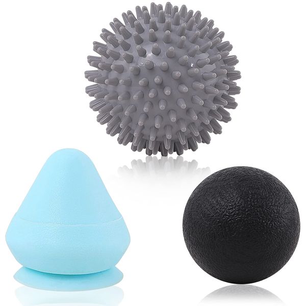 Trigger Point Therapy Massage Ball Set Spiky Massage Ball Set for Myofascial Release,Plantar Fasciitis & Sciatica Relief,Tight Muscles Relax,Deep Tissue Massage Set of 3 Black/Blue/Gray