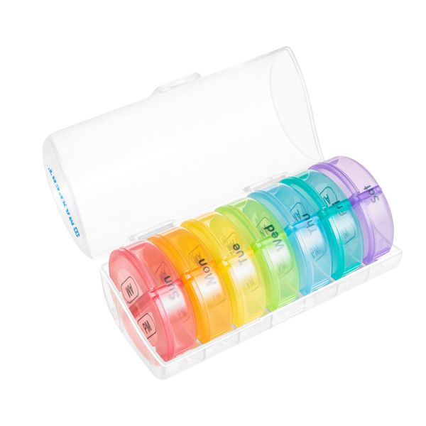 Maxpert Weekly Round Pill Organizer - 7 Day AM/PM Pill Box and Pill Planner