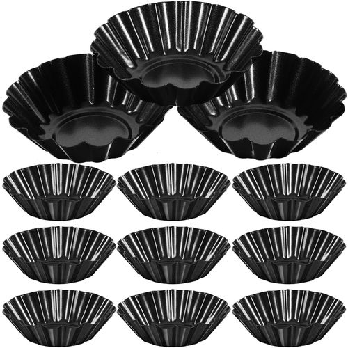 UPKOCH 12pcs Floral Tartlet Molds - 3 Inch Carbon Steel Baking Pans with Non-Stick Coating for Egg Tarts, Cupcakes & Desserts | Oven/Steamer Safe (7.5cm/3in)