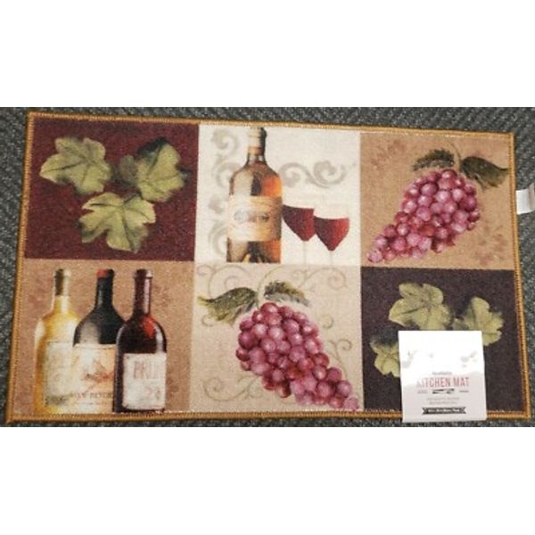 Printed Kitchen Rug (nonskid back) (18"x30") WINE & GRAPES IN SQUARES, heavy, AL