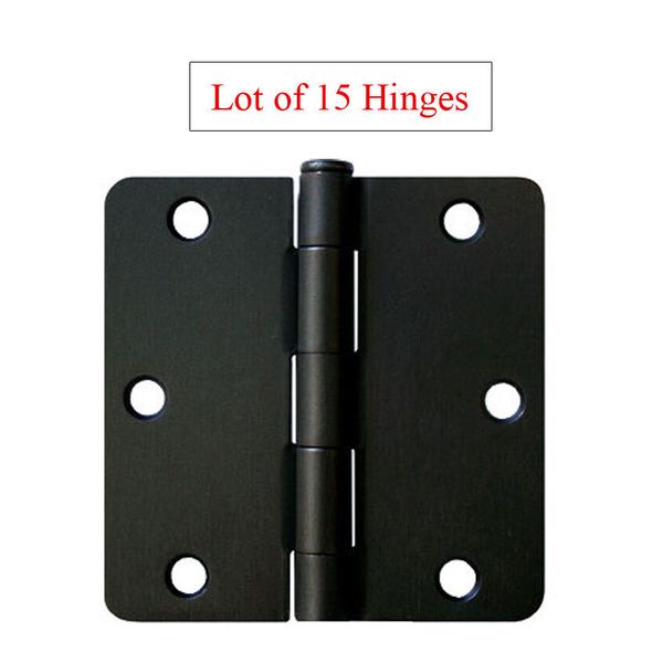 15 Matte Black 3.5"X 3.5" Inch Door Hinges 1/4" Radius Corner  Interior 3" 3.5"