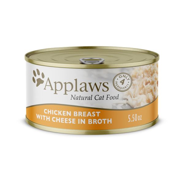 Applaws Wet Cat Food, 24 Count, Limited Ingredient Canned Wet Cat Food, Chicken Breast with Cheese in Broth, 5.5oz Cans