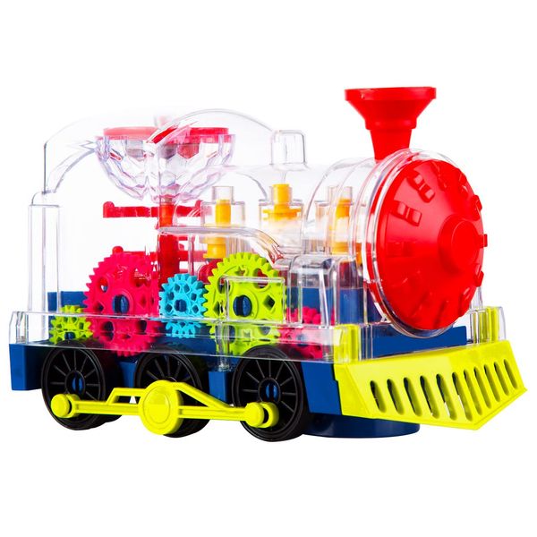 Berry President Transparent Electric Gear Train Toy with Flashing Lights and Music, Battery Operated Bump & Go Action Train Toys for 2 3 4 5 Year Old Boys Toddlers