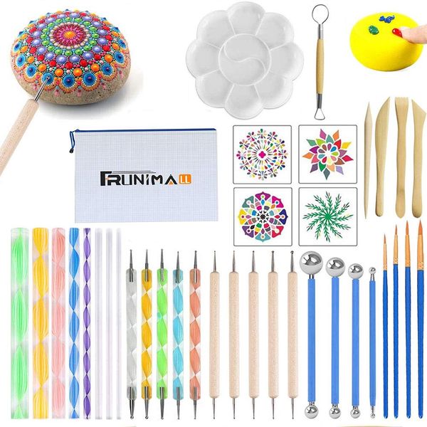 Mandala Dotting Tools, 38Pcs Rocks Mandala Painting Stencil Kits Brushes with Paint Tray for Painting Coloring Drawing and Drafting Art Supplies (38 Pcs)