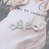 Enautoabs Silver Square Dangle Rhinestone Earrings