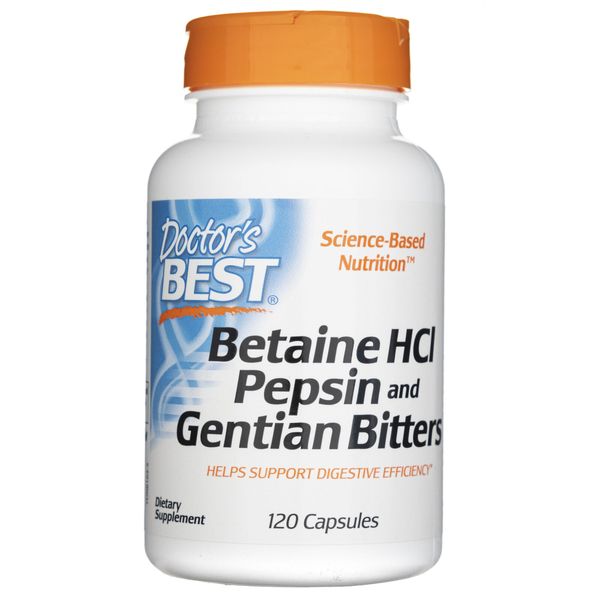 Doctor's Best Betaine HCl Pepsin & Gentiane Bitters, 120 Capsules-
