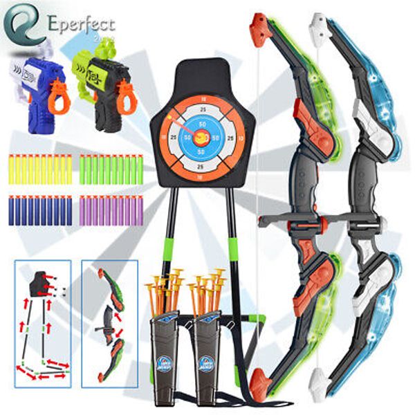 2-Pack Bow and Arrow Set for Kids LED Light Up Archery Toy Gifts Indoor Outdoor