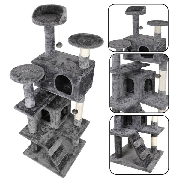 53" Cat Tree Activity Tower with Scratching Posts  Ladders Pet Kitty Furniture