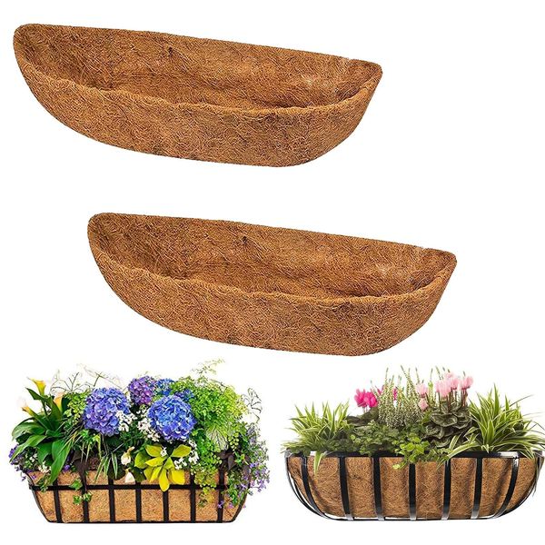 chengchuang 2 Packs Natural Coco Fiber Replacement Liner, 24/30/36/48 in Coconut Liners for Planters, Coco Liners for Window Box/Hanging Basket Liners, Durable Coconut Coir for Planting(36Inch)