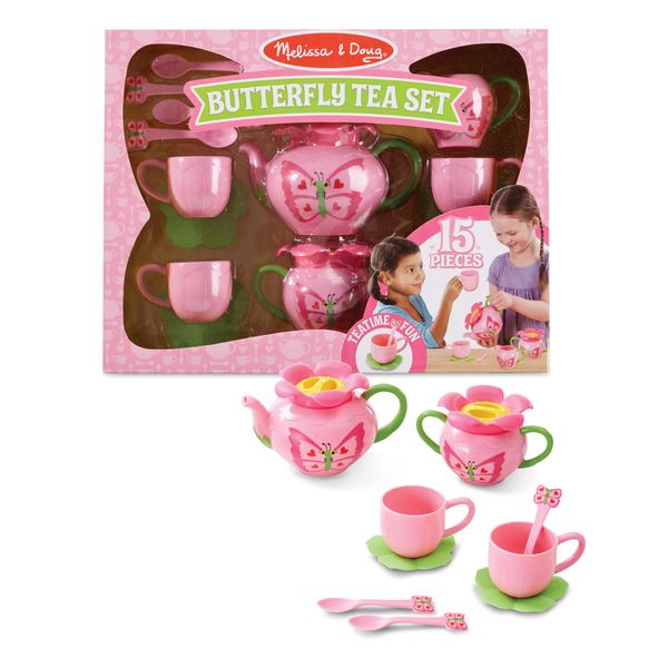 Melissa & Doug Sunny Patch Bella Butterfly Tea Set (15 pcs) - Play Food Accessories