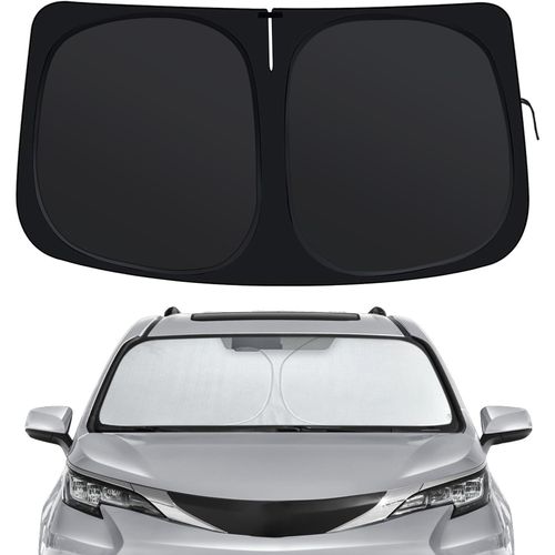 Windshield Sun Shade for Toyota Sienna 2021-2025, Front Window Shades Custom Fit for Sienna, Foldable Car Sun Shield with Steering Wheel Sunshade to Block UV Keep Car Cool