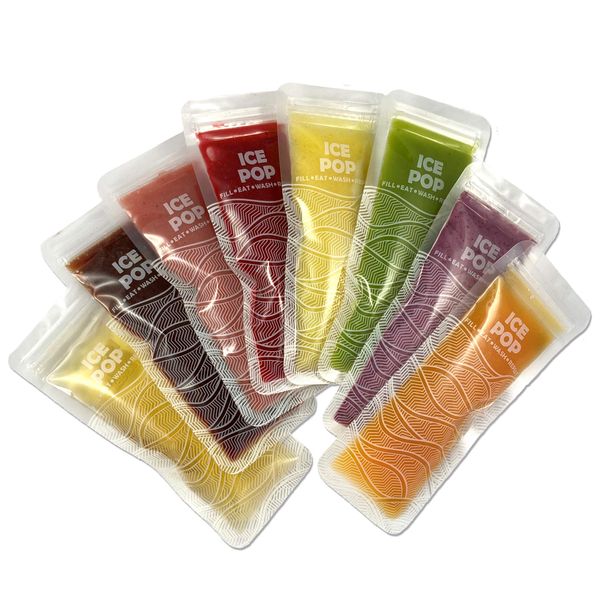 Nom Nom Kids – 8 x Reusable Ice Pop Bags, Reusable Ice Poles, Wave Design, Eco Friendly