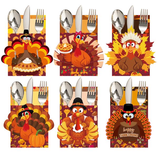 Thanksgiving Cutlery Holder 24 PCS Thanksgiving Table Decor Set Thanksgiving Decorations Indoor Thanksgiving Turkey Utensil Holder for Thanksgiving Party Autumn Family Harvest Party Table Supplies