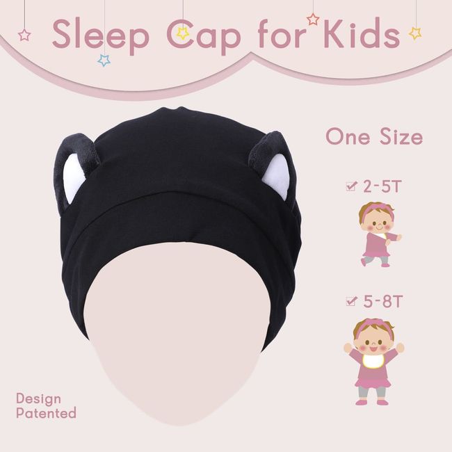 Hat Hut Kids Satin Bonnet Sleep Cap for Curly Hair Adjustable Silk Hair Cap  for Baby Sleeping Hair Bonnet for Toddler Child Black