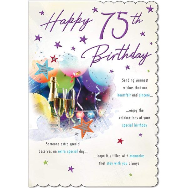 Piccadilly Greetings Traditional Milestone Birthday Card Age 75 - 9 x 6 inches