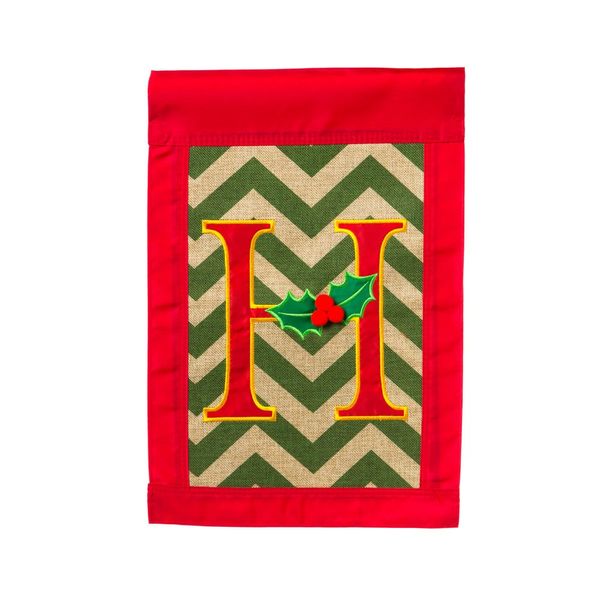 Chevron Stripe Holly Accented H Monogram Garden Flag