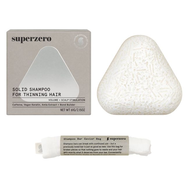 SUPERZERO Thinning Hair Shampoo Bar for Hair Growth - Made with Caffeine, Bond Builder, Rosemary Oil, and Amla Extract - Sulfate Free, Vegan, Natural, Silicone Free, Fragrance Free