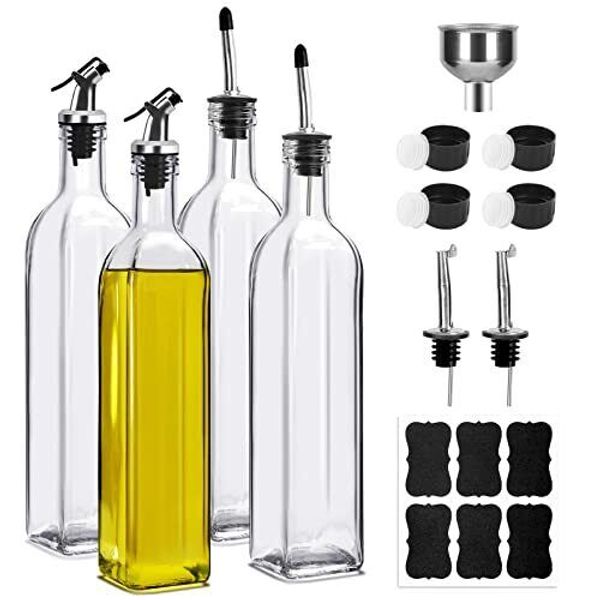 4 Pack 17oz Glass Olive Oil Dispenser Bottles 500ml Clear Vinegar Cruet With Pou