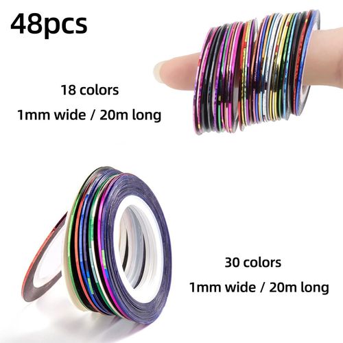 JOCXZI Nail Art Stripes Tape - 46 Rolls Nail Striping Sticker DIY Self-Adhesive Glitter Line with 2 Nail Tape Dispensers for Nail Art Decoration Sticker DIY