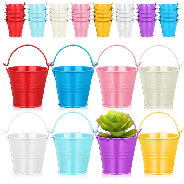 40 Pack Mini Metal Buckets with Handle Galvanized Bucket Small Tin Bucket Colored Metal Pails for Party Kids Crafts Classroom Favors