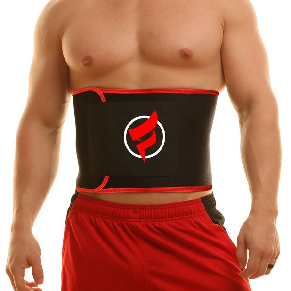 Fitru Waist Trimmer Sauna Ab Belt For Women & Men - Waist Trainer Stomach Wrap (red, 9" X 34")