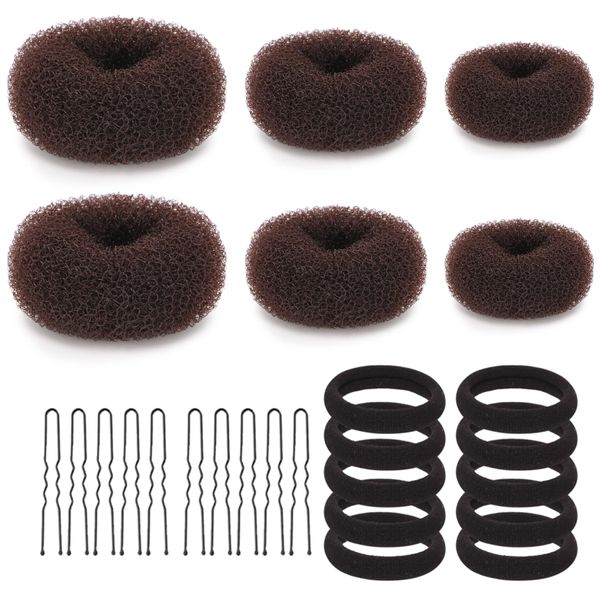 Asltw 36 Pieces Hair Styling Kit Set, Donut Bun Maker, Hair Ring Style Bun Maker Set for Making DIY Hair Styles Black Magic Hair Twist Styling Accessories for Girls or Women (Brown)