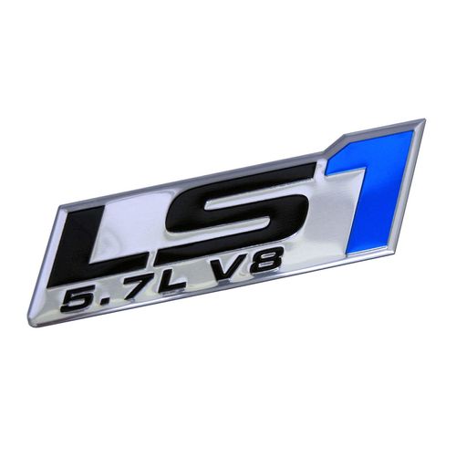 ERPART LS1 5.7L V8 Blue Black on Silver Highly Polished Silver Chrome Real Aluminum Auto Embossed Emblem Badge Nameplate