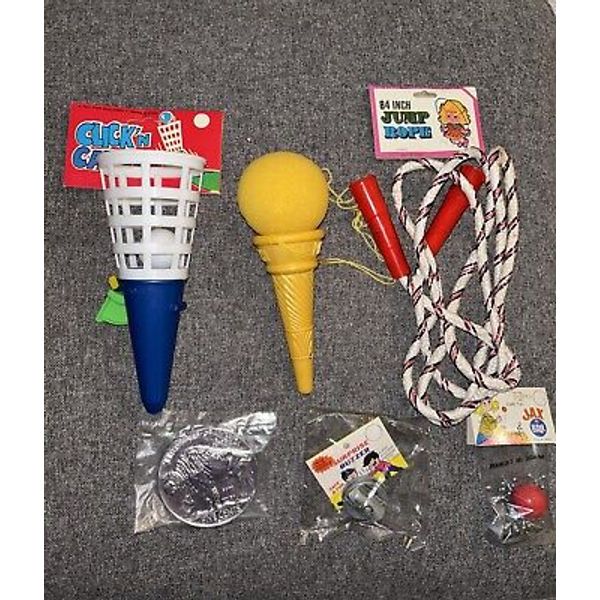 Vtg! Party Games Favors Pop 'N Catch Ice Punch Jax Prank Buzzer Jump Rope Coin