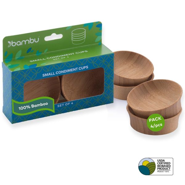 Bambu, Reusable Bamboo Condiment Cups, Natural Wood and Food-Safe Finish, Gre...